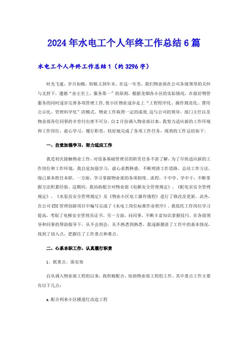 2024年水电工个人年终工作总结6篇