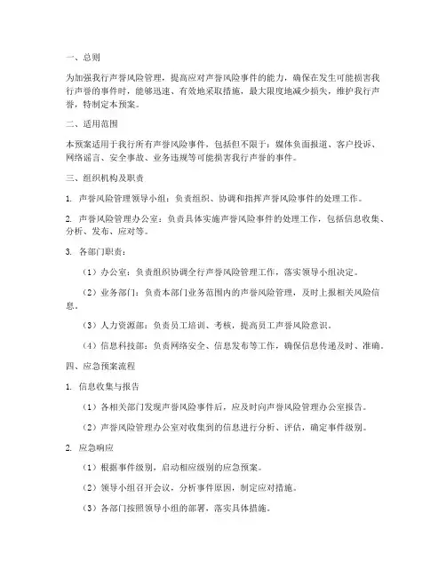 银行支行声誉风险应急预案