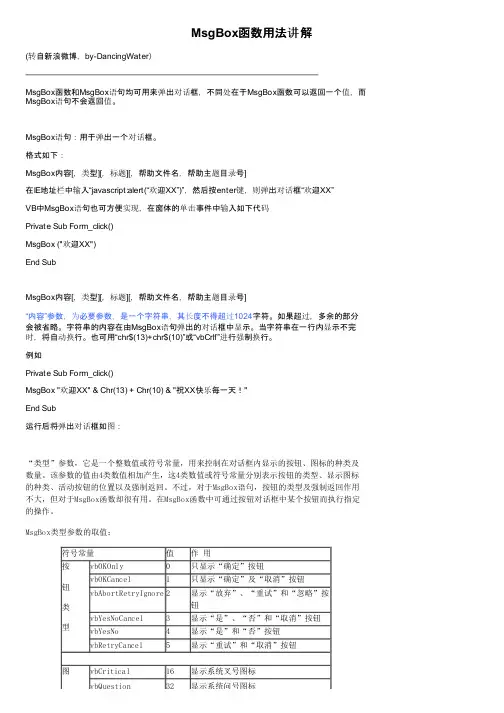 MsgBox函数用法讲解