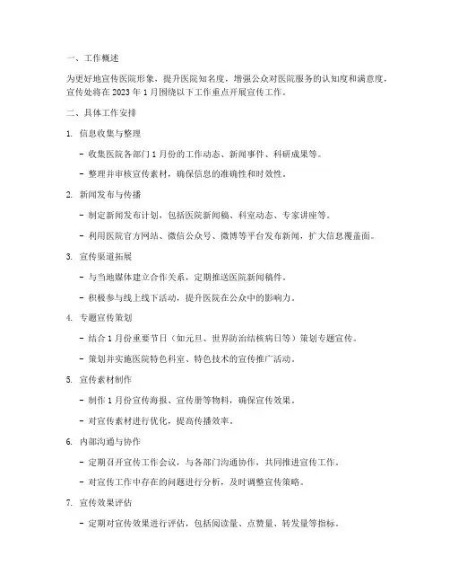 医院宣传处每月工作计划
