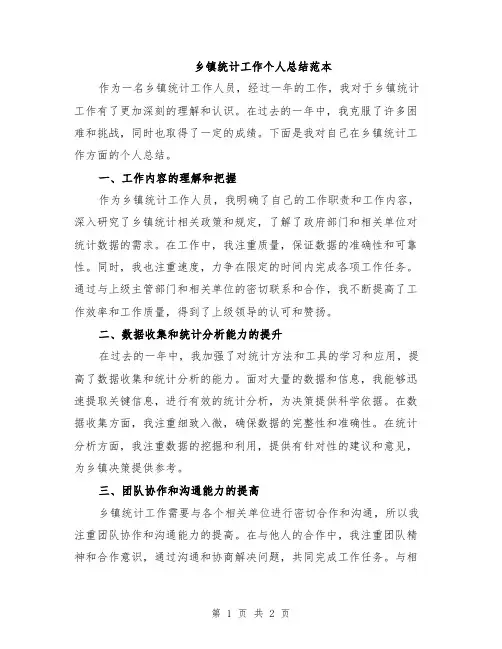 乡镇统计工作个人总结范本