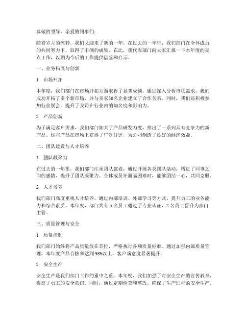 年度总结部门亮点汇报