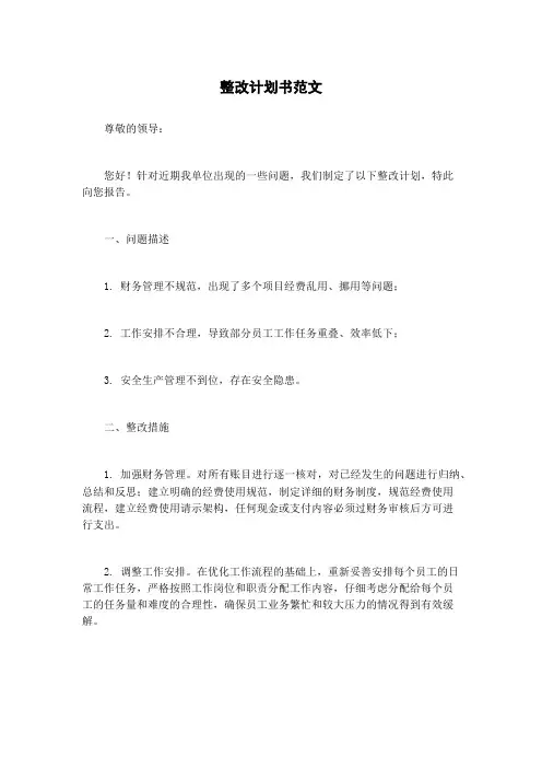 整改计划书范文