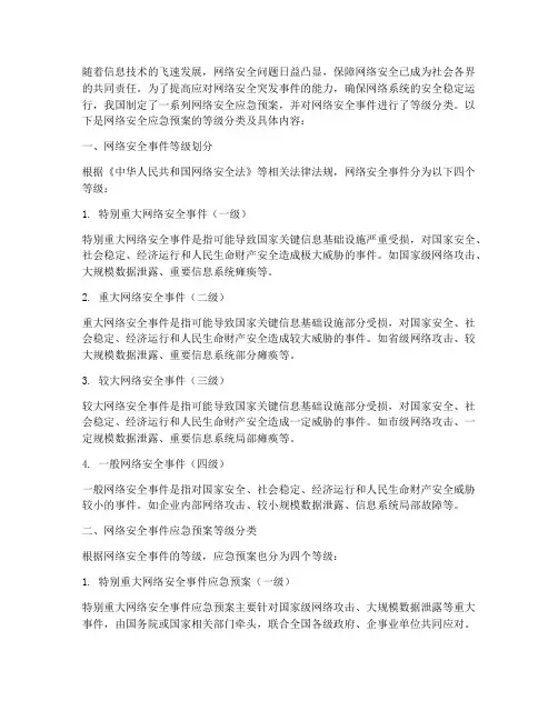 网络安全应急预案等级分类