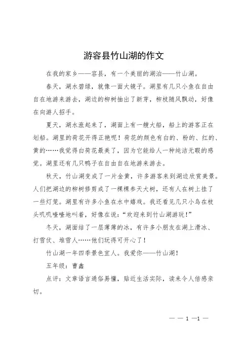游容县竹山湖的作文