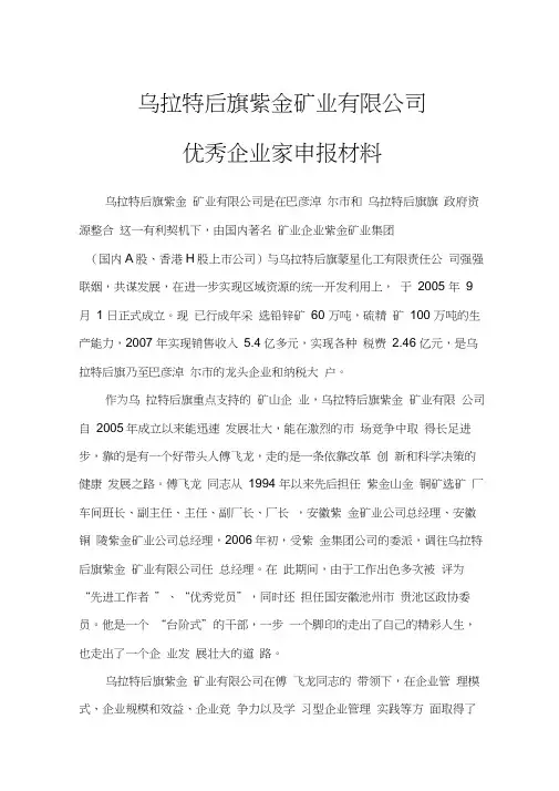 优秀企业家申报材料