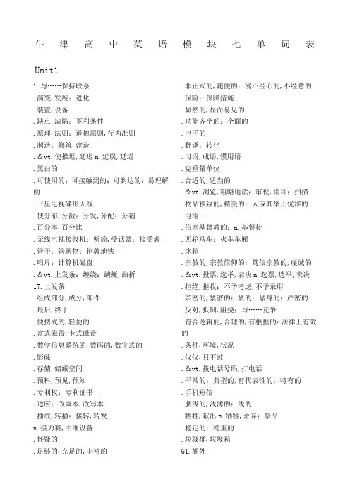 牛津高中英语模块七单词默写