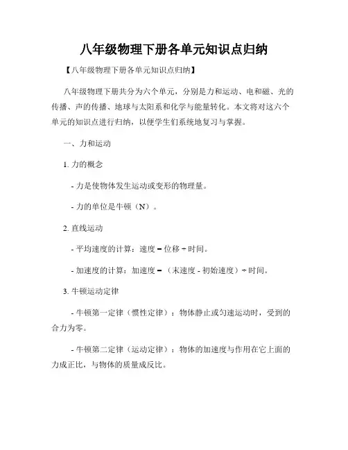 八年级物理下册各单元知识点归纳