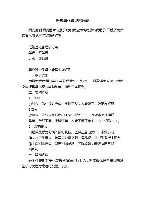 班级量化管理赋分表