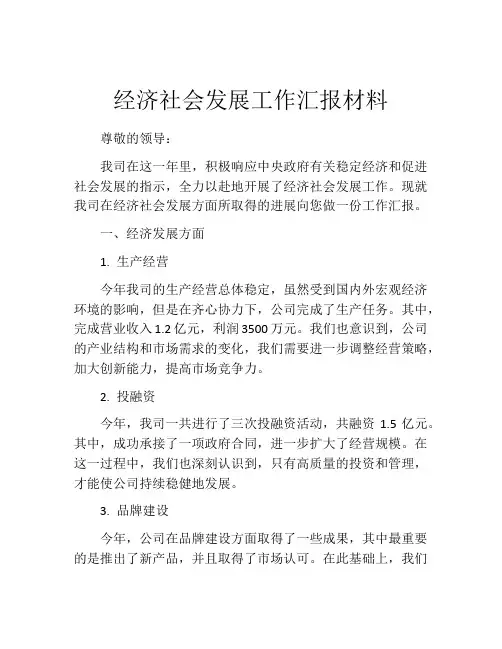 经济社会发展工作汇报材料