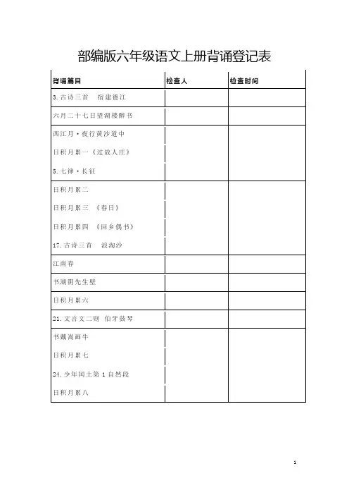 部编版六年级语文背诵登记表 (上册、下册)