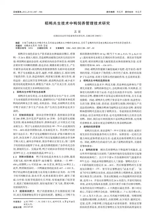稻鸭共生技术中鸭饲养管理技术