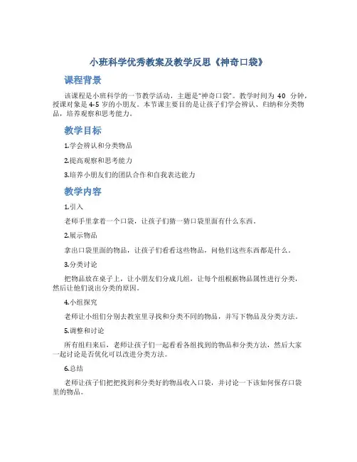 小班科学优秀教案及教学反思《神奇口袋》