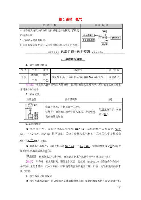 高中化学专题7氮与社会可持续发展第2单元第1课时氨气教案苏教版必修2