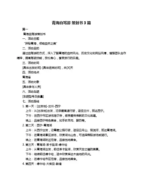 青海自驾游 策划书3篇