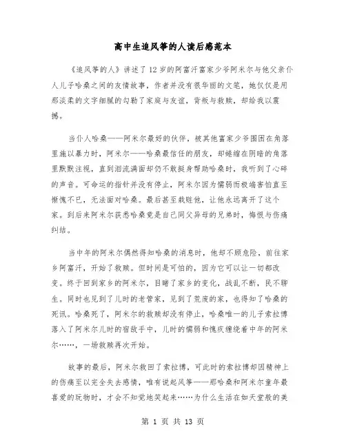 高中生追风筝的人读后感范本(七篇)