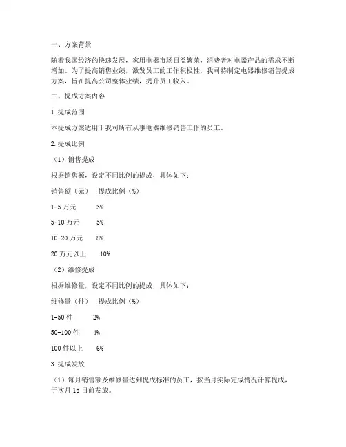 电器维修销售提成方案