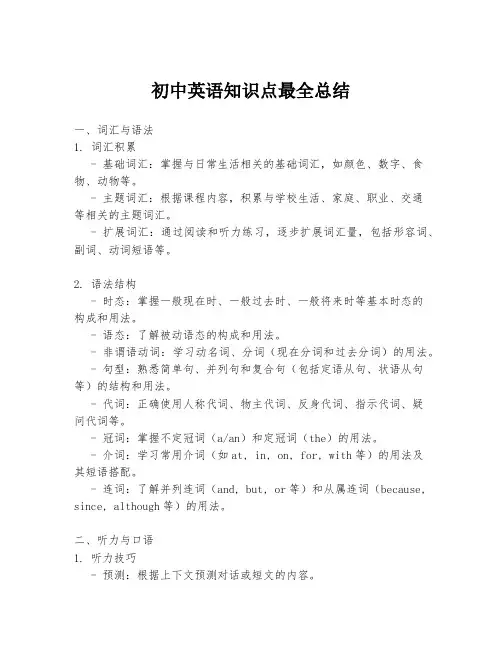 初中英语知识点最全总结
