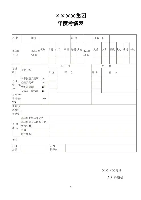 年度考核表