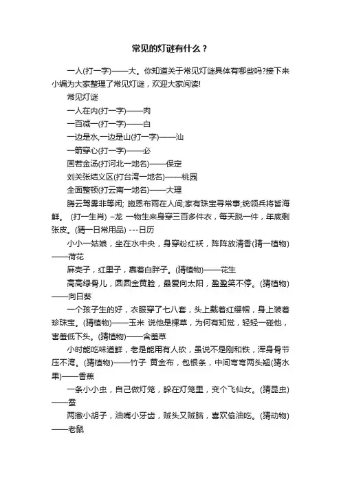 常见的灯谜有什么？