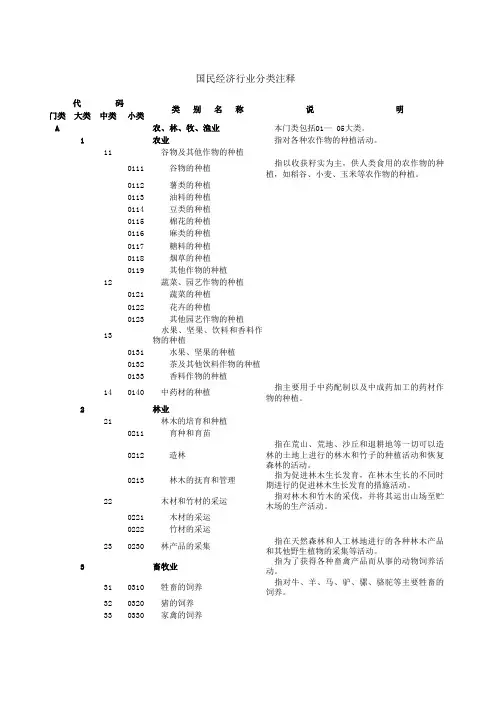 国民经济行业分类注释