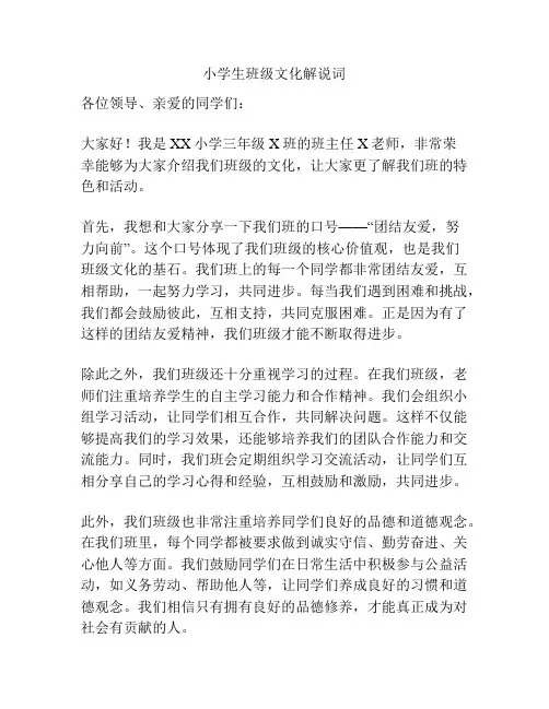 小学生班级文化解说词