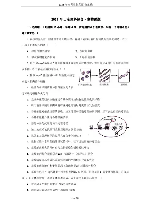 2023年高考生物真题(山东卷)