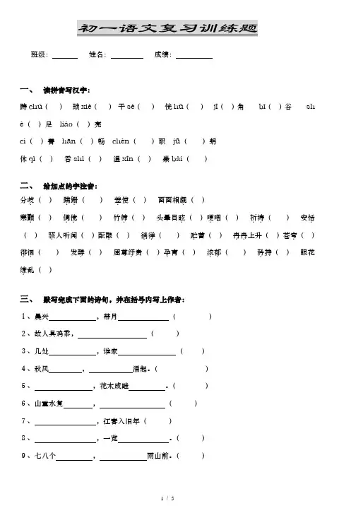 初一语文复习训练题