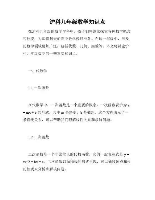 沪科九年级数学知识点