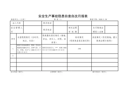 3安全生产事故隐患自查自改月报表(模版)