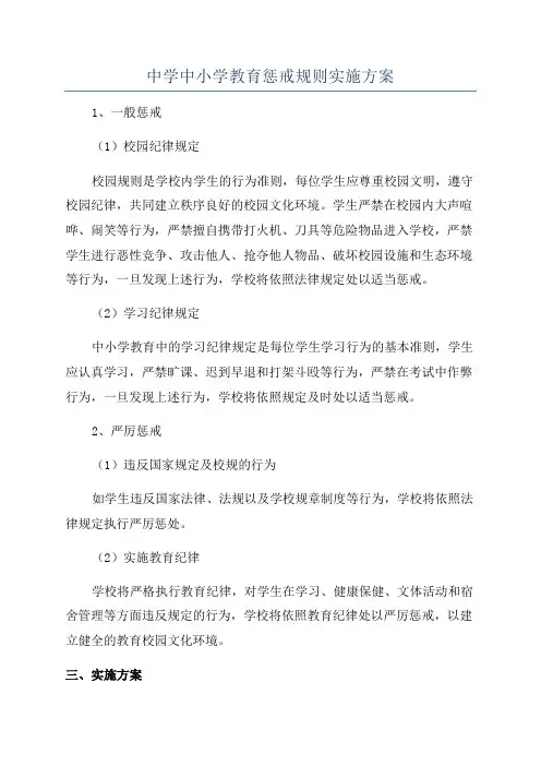 中学中小学教育惩戒规则实施方案