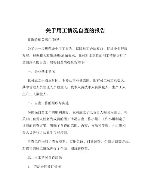 关于用工情况自查的报告