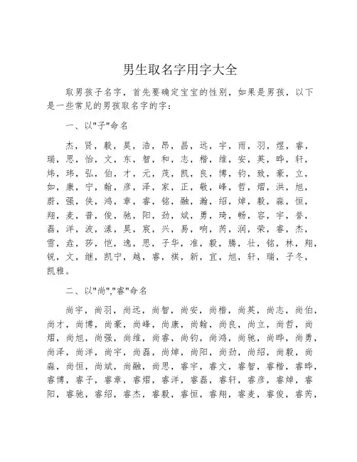 男生取名字用字大全
