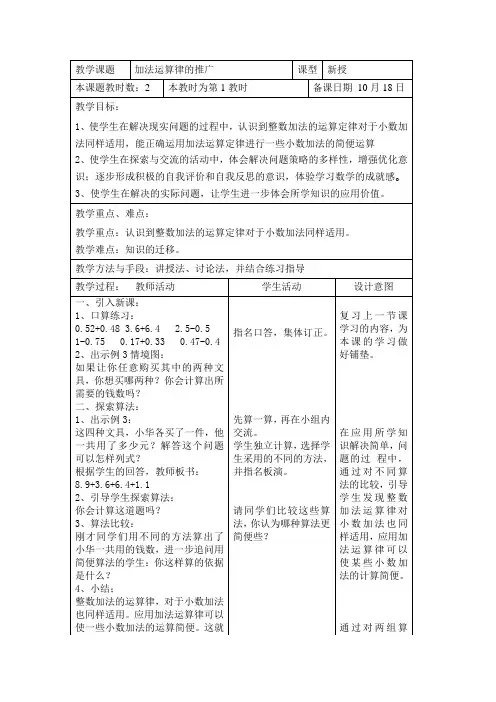 2015年秋季学期新苏教版五年级数学上册4.2加法运算律和用计算器计算教案