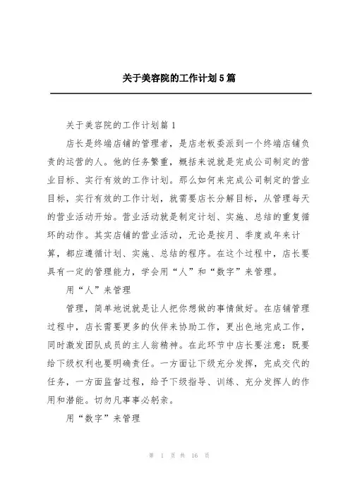 关于美容院的工作计划5篇