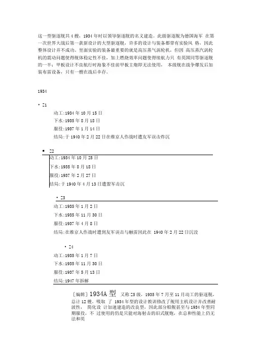 二战德军驱逐舰汇总