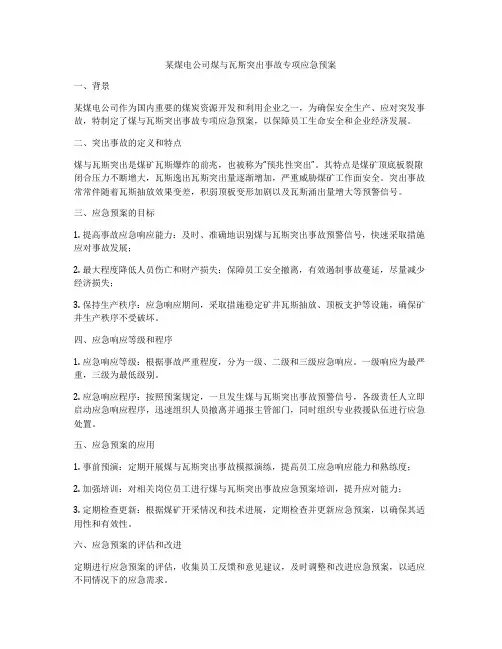 某煤电公司煤与瓦斯突出事故专项应急预案
