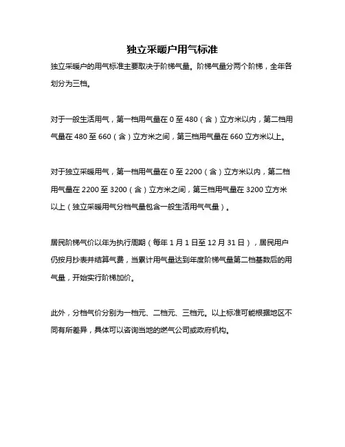 独立采暖户用气标准