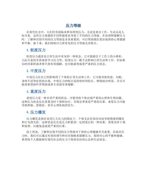 压力等级资料