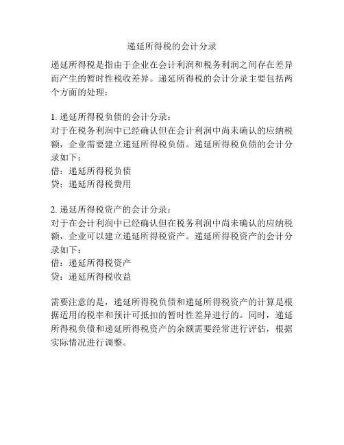 递延所得税的会计分录