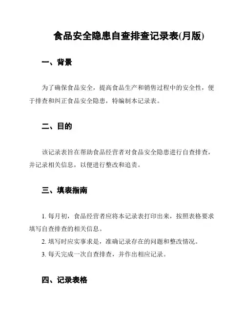 食品安全隐患自查排查记录表(月版)