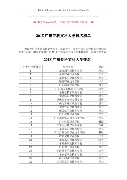 【最新文档】201X广东专科文科大学排名榜单-优秀word范文 (6页)