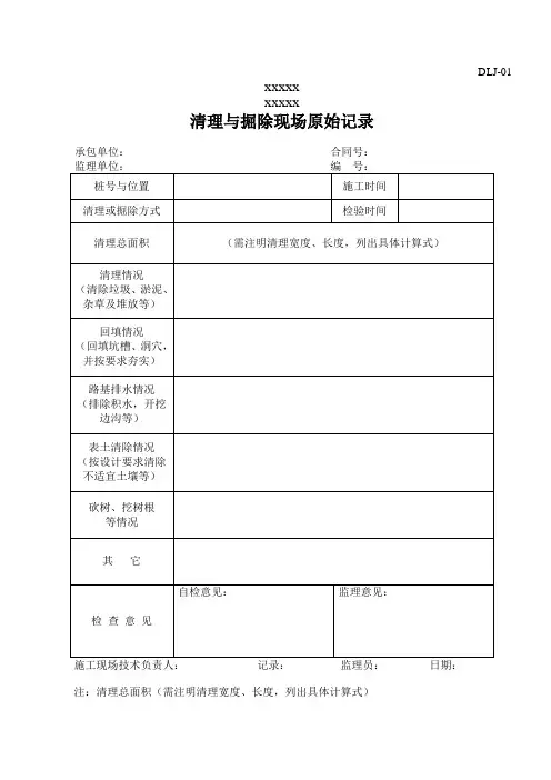 路工程项目管理表格-4路基原始记录DLJ01-DLJ20