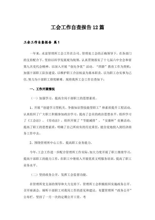 2024年工会工作自查报告12篇_1