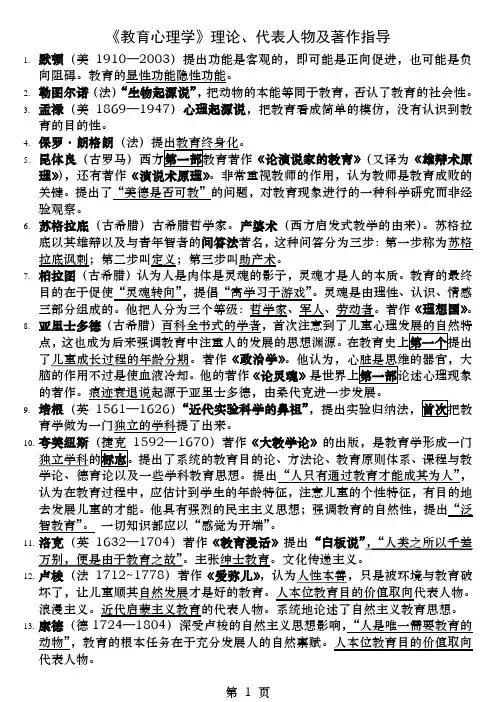 教育心理学理论代表人物及著作指导最新
