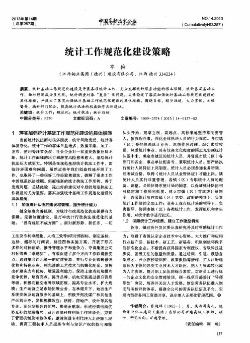 统计工作规范化建设策略
