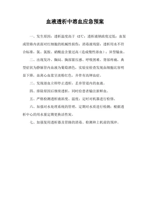 血液透析中溶血应急预案