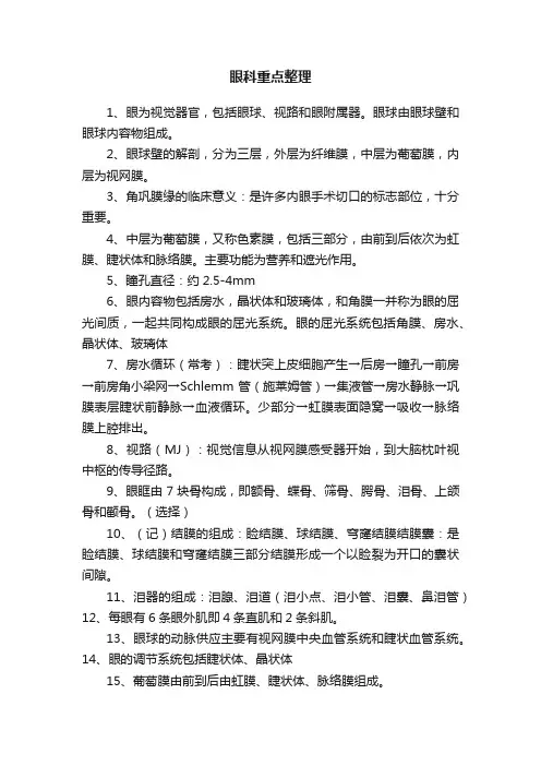 眼科重点整理