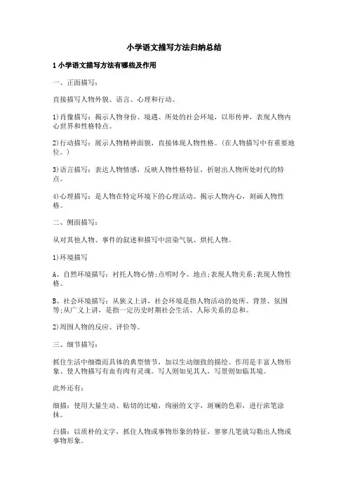小学语文描写方法归纳总结