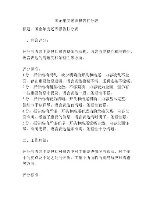 国企年度述职报告打分表